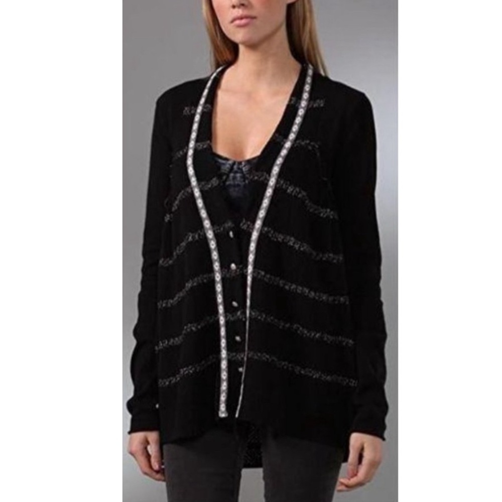 FREE PEOPLE Black Nordic Intarsia Snowflake Wool Blend Swing Cardigan Sweater